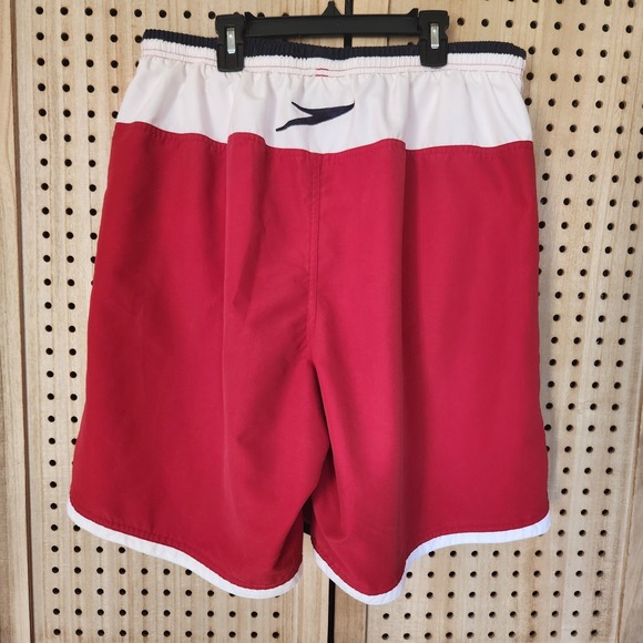VTG SPEEDO Swim Trunks Men's XL Swimsuit Swimming Red White Board Shorts Nwot - Picture 3 of 9